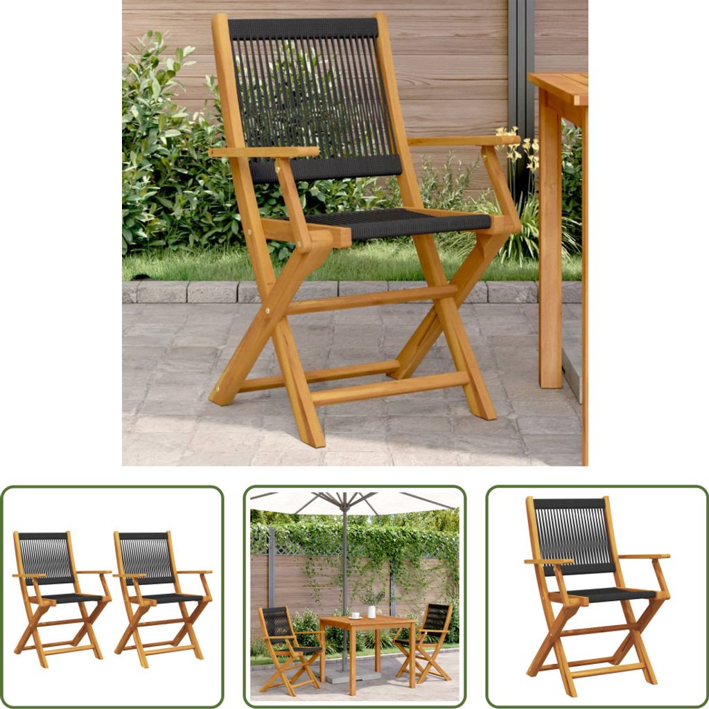 The Living Store Gartenstühle 2 Stk. Schwarz Massivholz Akazie und Polypropylen