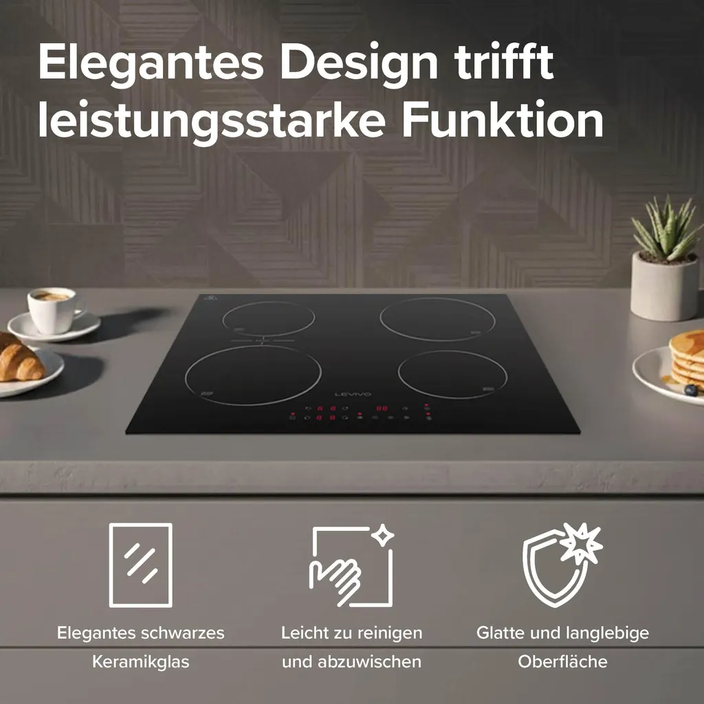 Levivo Table de cuisson à induction 60 cm 4 plaques avec fonction Bridge