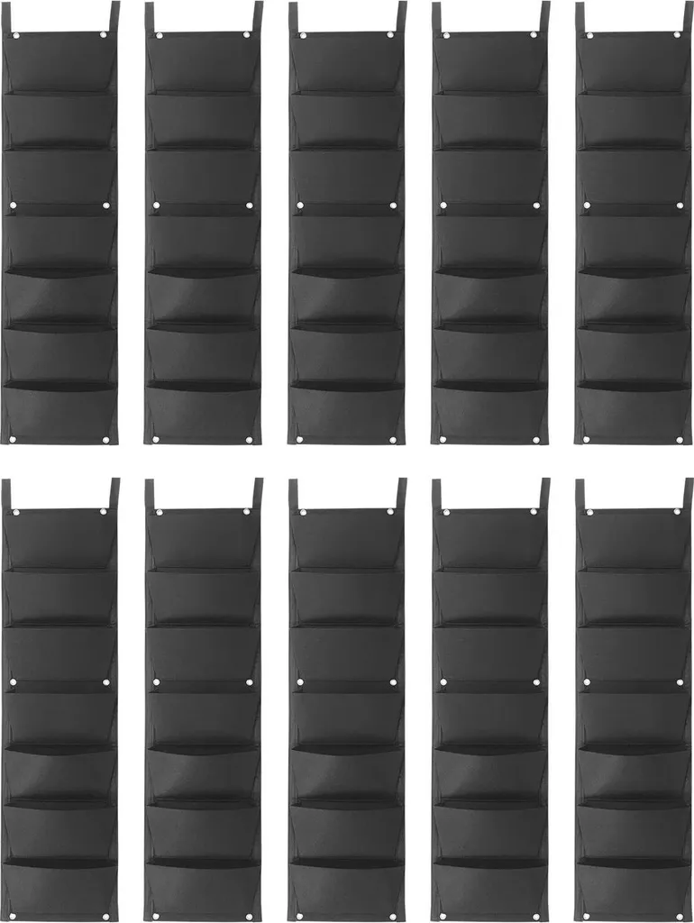 Sac de plantation suspendu 7 poches en feutre noir 28x100cm - Lot de 10