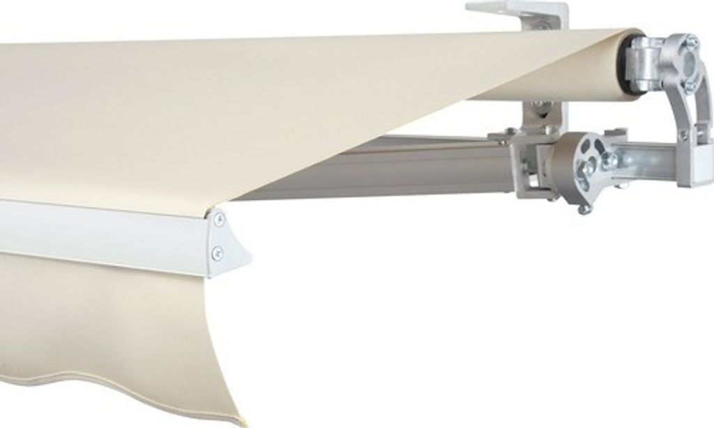 SOLUNA Gelenkarmmarkise Concept 4x2 Stoff Dessin 6610 Gestell Silber E6EV1 eloxiert Antrieb rechts inkl. Motor und Wands
