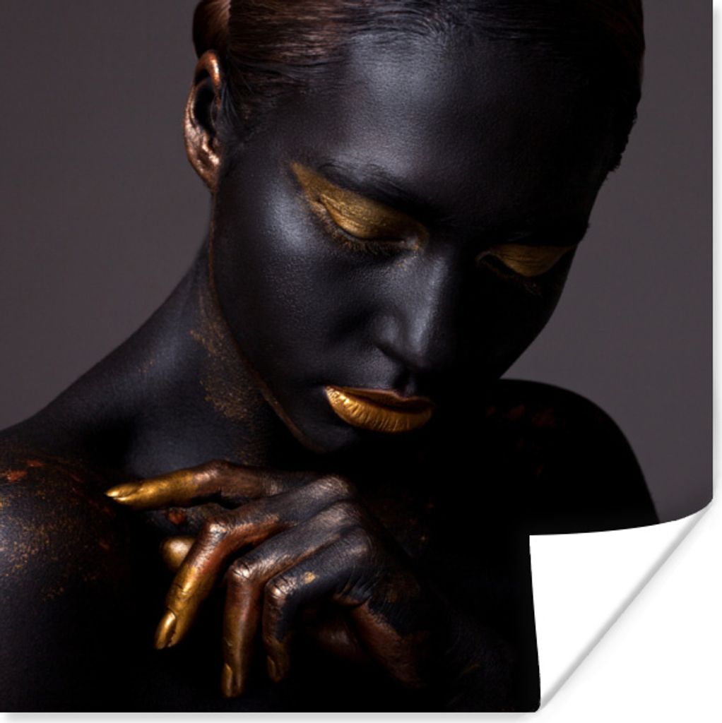 MuchoWow Poster Frau - Make-up - Gold 100x100 cm - Babyzimmer