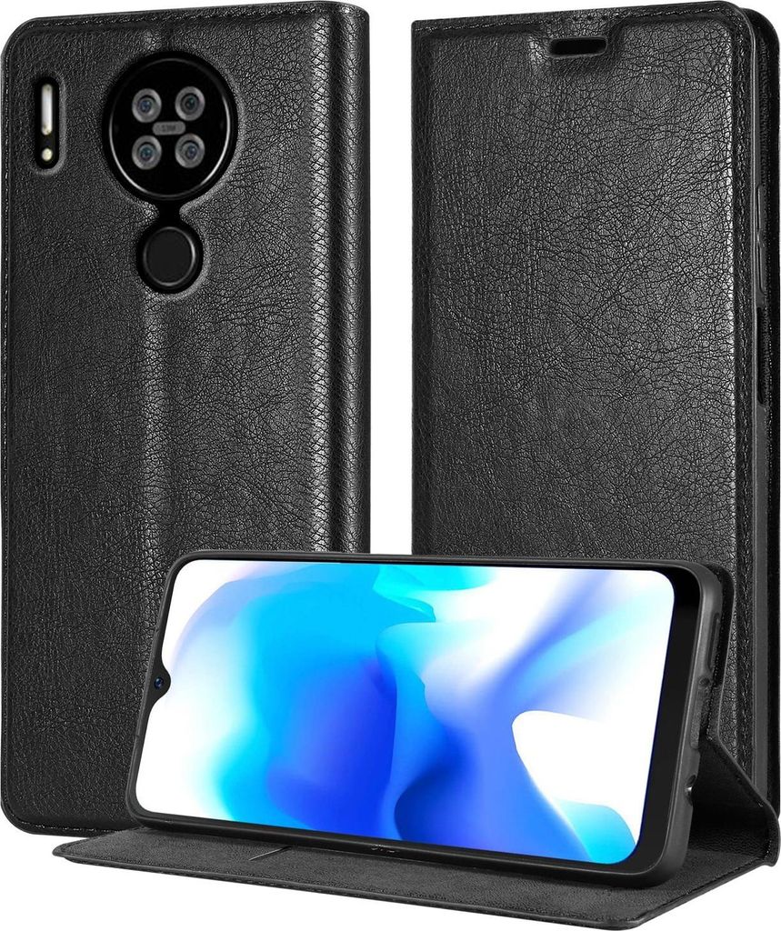 Cadorabo Hülle für Blackview A80s in NACHT SCHWARZ Schutzhülle mit Magnetverschluss, Standfunktion und Kartenfach Flip Case Cover Etui Handy Kla...