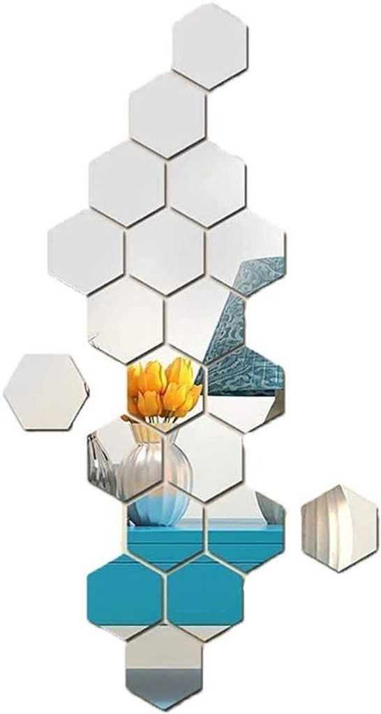 24 Stücke Hexagon Spiegel - Hexagonale Acryl Wandspiegel - Woonkamer Dekoration - Wandbekleidung für Wohnzimmer Schlafzimmer (Silber)