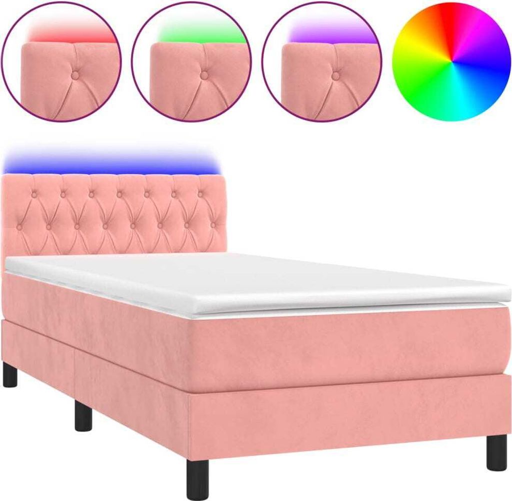 vidaXL Letto a molle con materasso e LED rosa 100x200 cm in Immagine del prodotto 