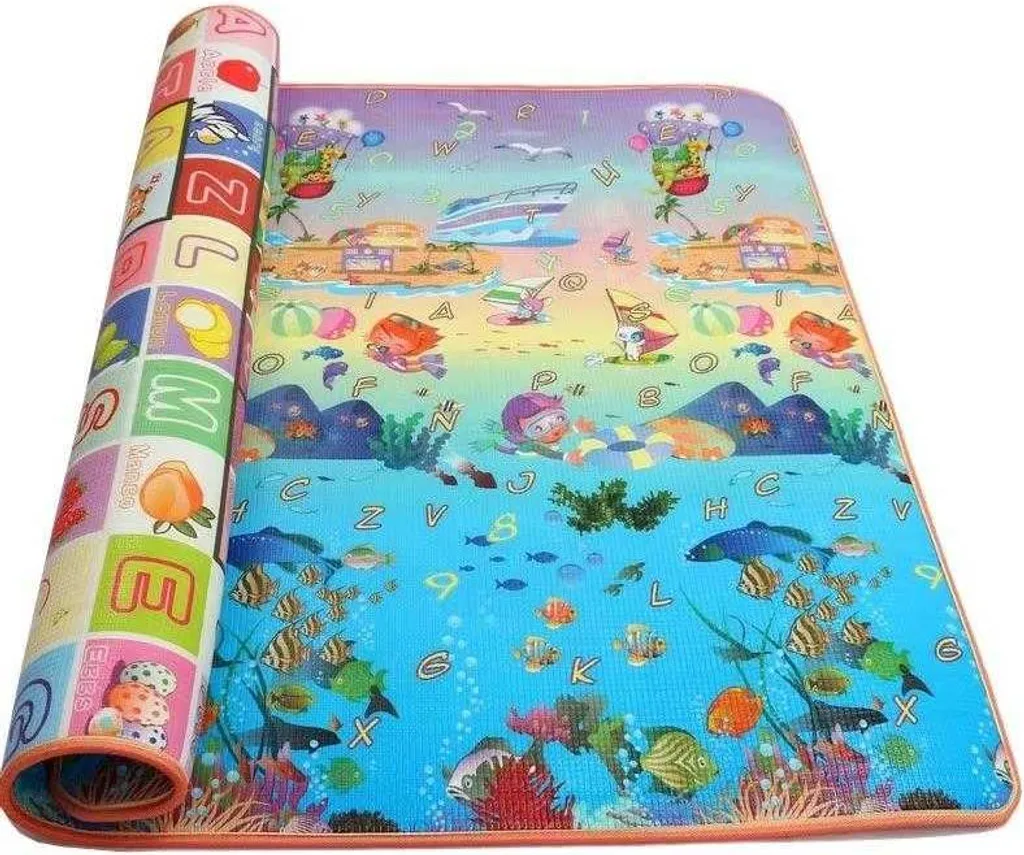 Tapis de sol enfant en mousse XPE réversible motif alphabet et mer