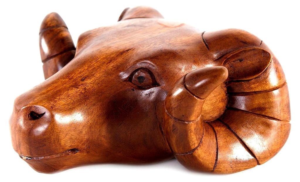 Wanddekoration Wikinger Ronan 16 cm Kleiner Widderkopf Handarbeit aus Holz