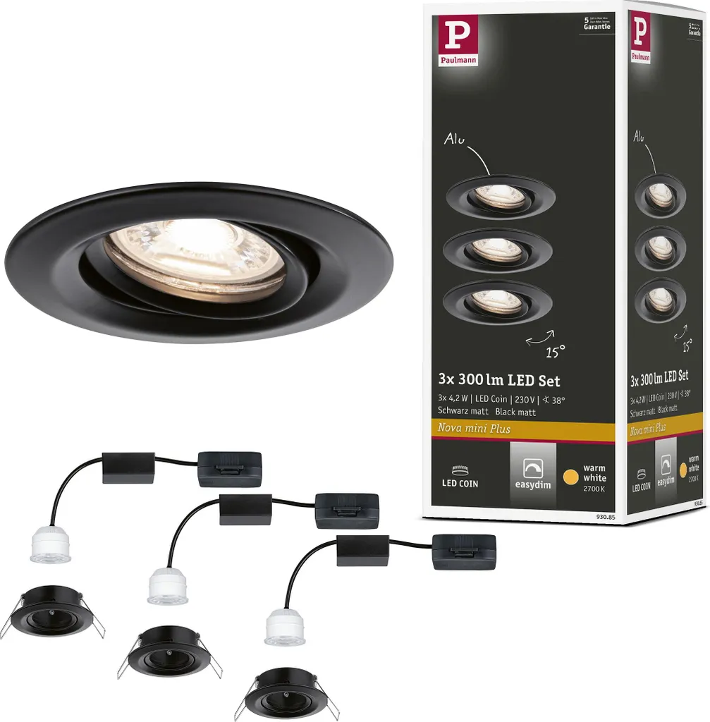 Set 3 Faretti LED Paulmann Nova Mini Plus 230V Orientabile IP23