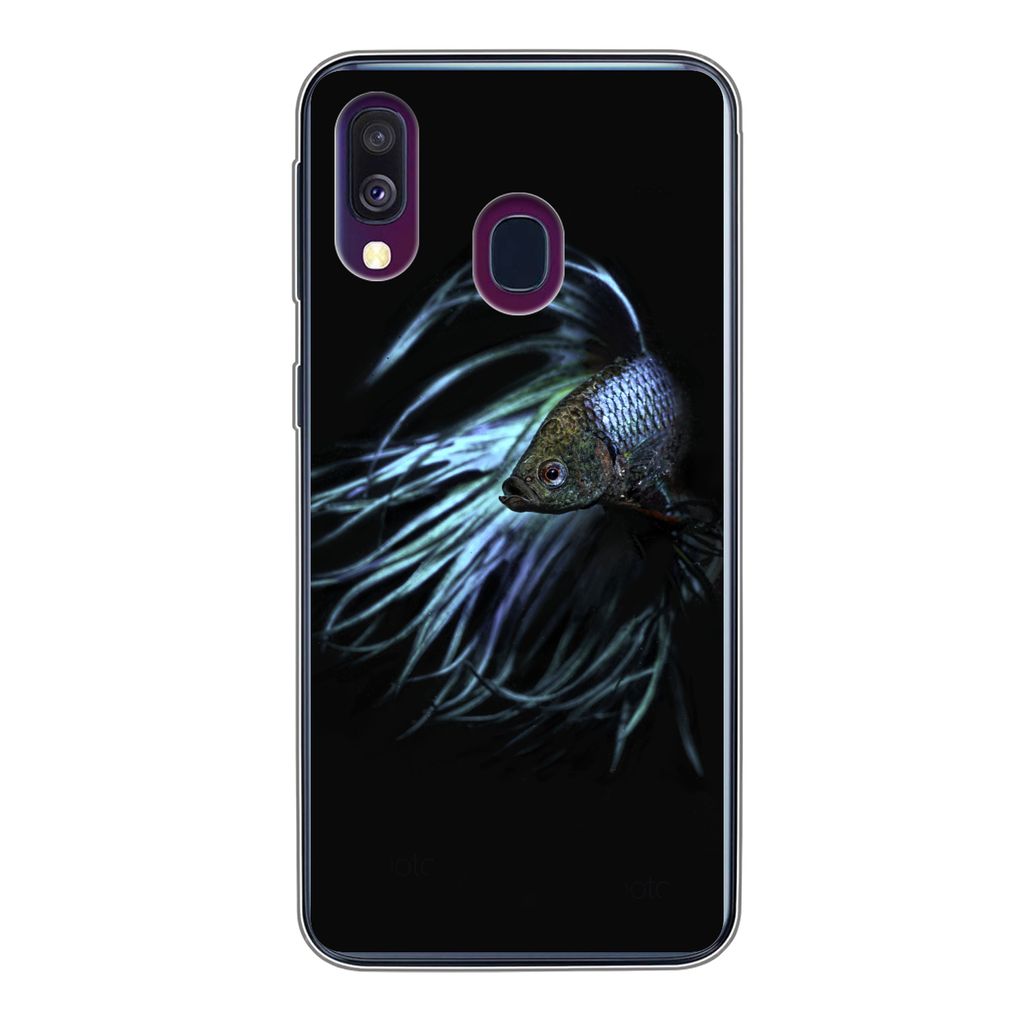 MuchoWow Handyhülle Schutzhülle Hülle für Samsung Galaxy A40 Fische - Meerestiere - Blau - Schwarz Silikon Softcase Handy Hülle