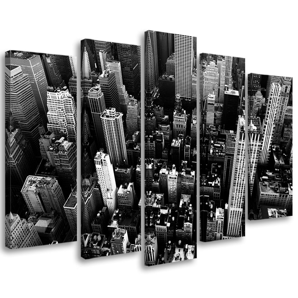 5-teiliges leinwandbild new york schwarz-weiß usa 100x70 cm Feeby grau wandbild bereit zum aufhängen