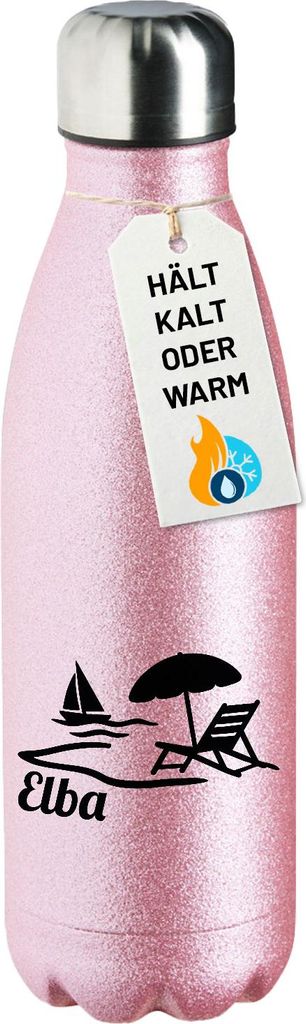 Huuraa Trinkflasche Elba Inselmotiv Italien 500ml Pink Edelstahl Wasserflasche Trinkflasche Geschenkidee