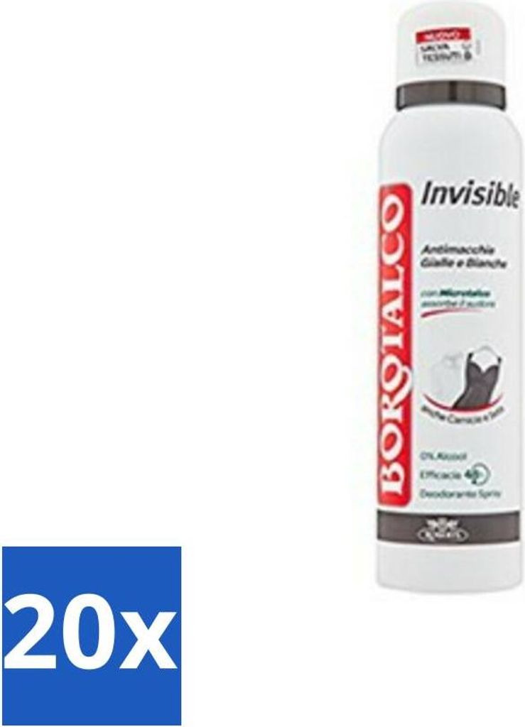 Borotalco – Deodorant-Spray – Unsichtbar – Barriere-Effekt Talkum – 0 % Alkohol – 150 ml - Vorteilspack - 20 Stücke