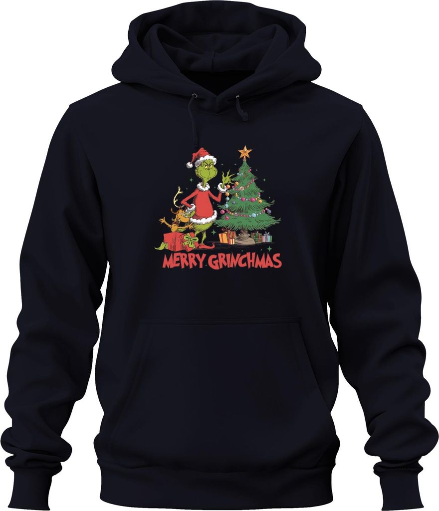 Merry Grinchmas Grinch Weihnachtsbaum Geschenke Weihnachten Uni Hoodie Kapuzenpullover, Navy, XL