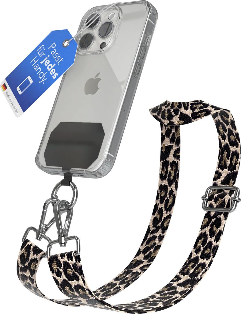 EAZY CASE - Handykette Universal Pad zum Umhängen, kompatibel mit jedem Handy, Kette mit Hülle, Handyband Leo Style in Taupe
