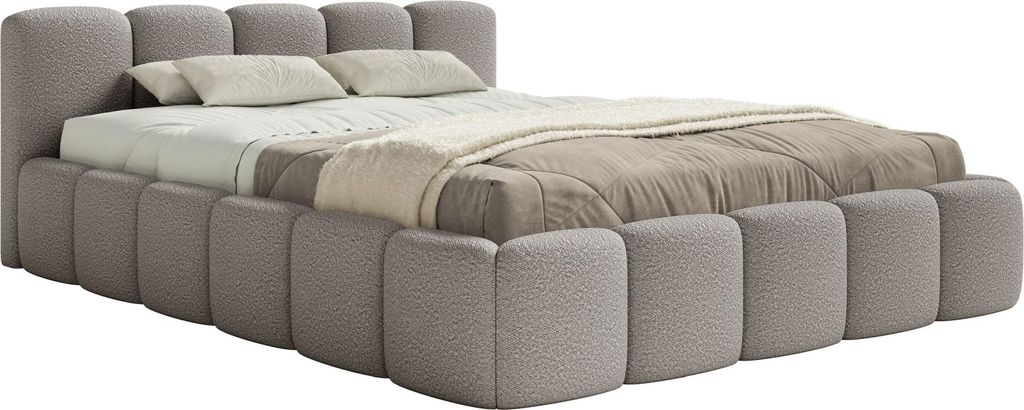 Selsey Cloudy Low - Polsterbett 140x200 mit Bettkasten und Metallrahmen-Lattenrost, grau Bouclé