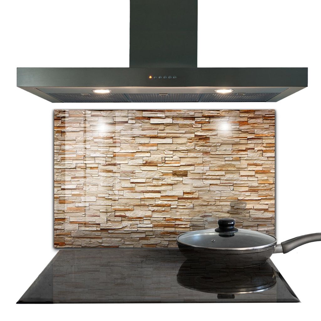 Spritzschutz aus Glas Küchenrückwand - Wandschutz für Herd und Spüle - 100x70 cm - Natursteinmauer