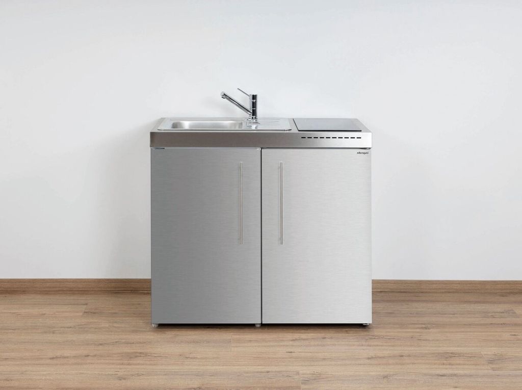 Stengel Miniküche Premiumline MP 100 Edelstahl mit Kühlschrank und Induktionskochfeld