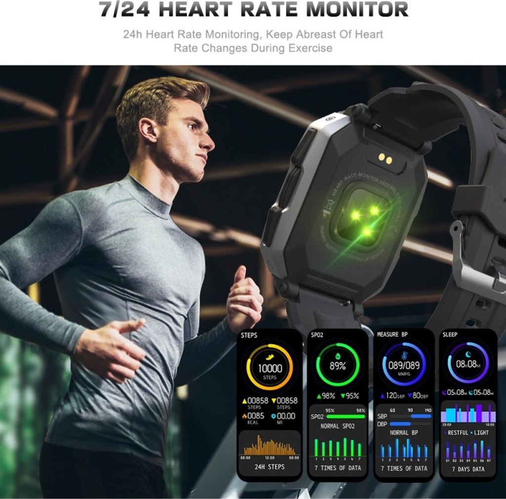 SUNKTA Smartwatch Herren – 1,6'' Display, 600 MAh Akku, 120 Sportmodi & Wasserdicht