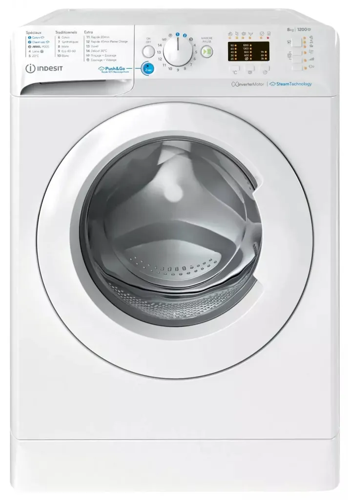 Lave-linge 8kg Indesit 1200 tr/min Push & Go pour un lavage ultra rapide