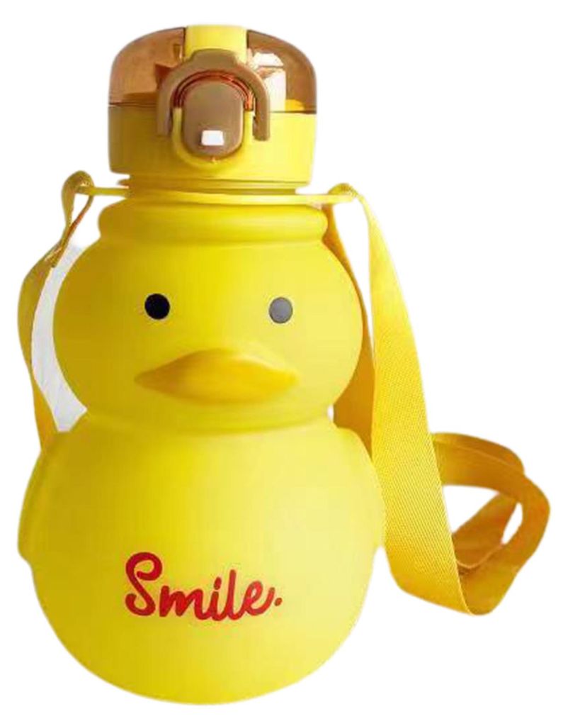 650-ml-Enten-Trinkflasche mit Strohhalmverschluss, Tragegurt, Ein-Knopf-Öffnung, transparentem Deckel, auslaufsicherem Enten-Trinkbecher für Sch...