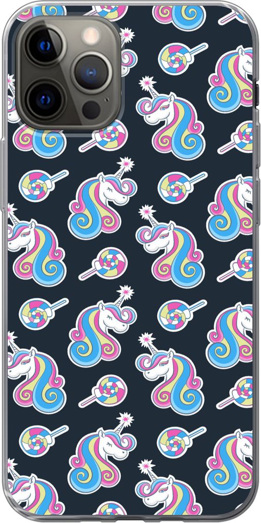 MuchoWow Handyhülle Schutzhülle Hülle für Telefoonhoesje iPhone 12 Pro Mädchen - Einhorn - Lutscher Bonbons - Muster - Mädchen - Kinder - K...