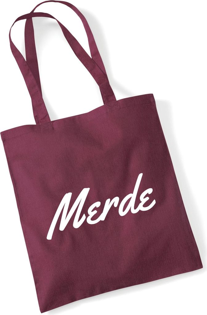 Huuraa Jutebeutel Merde französisch Schriftzug 10 Liter Burgundy Baumwolle Tasche Geschenkidee