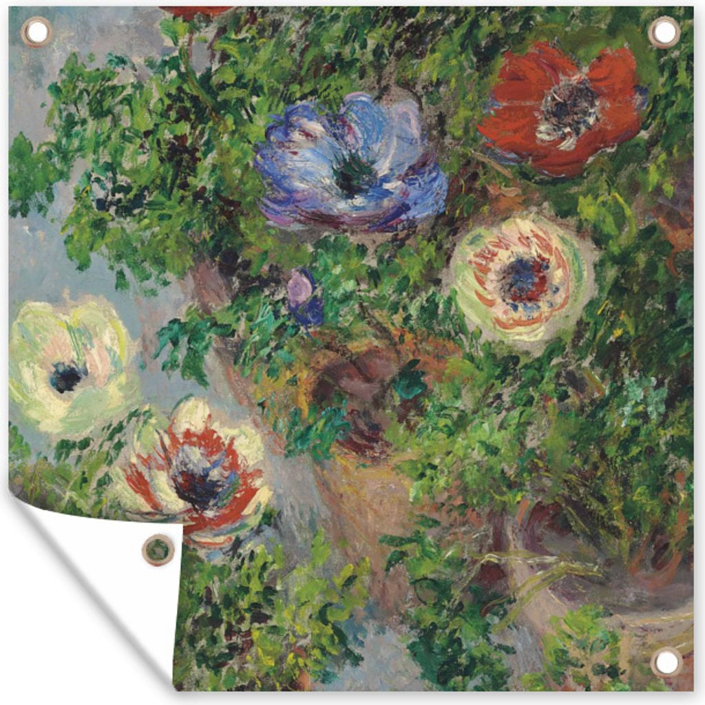 MuchoWow 100x100 cm Outdoor-Poster Gartendeko Sichtschutz Garten Poster für den Garten Anemonen in einem Glas - Gemälde von Claude Monet