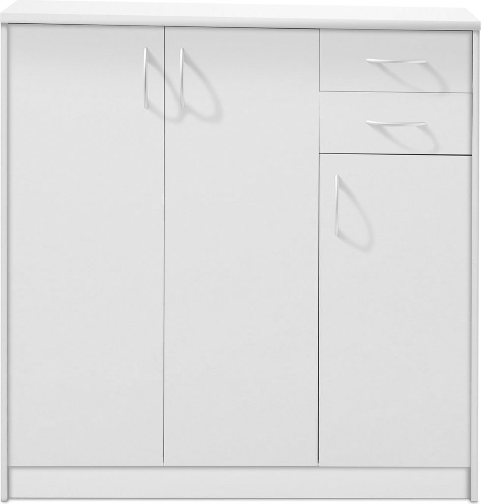 Kommode - Weiß matt - 109 x 112 cm - 3 Türen - 2 Schubladen - 5 Einlegeböden