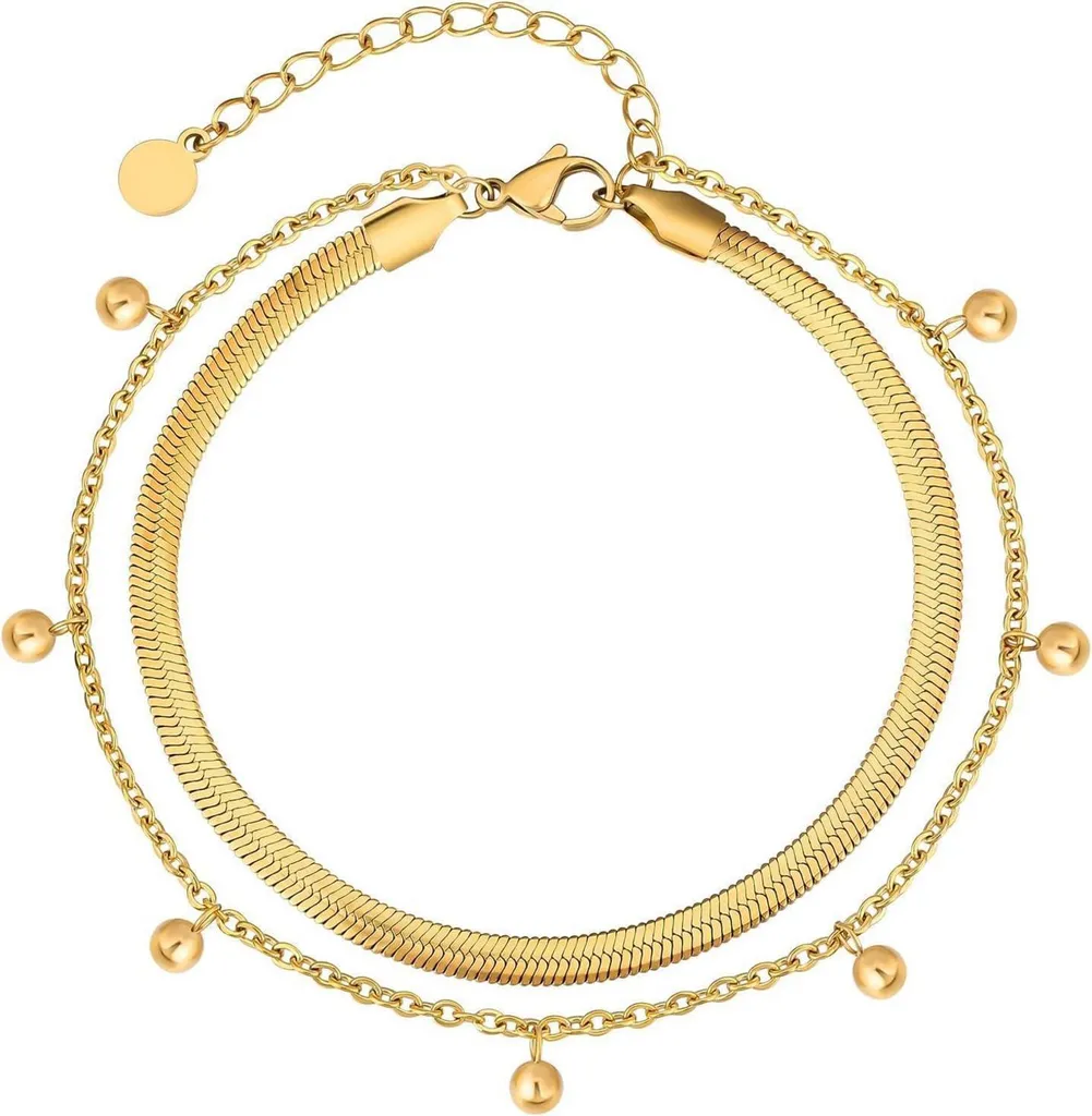 Chaîne de cheville dorée maille épi 4mm et cristaux colorés pour femme