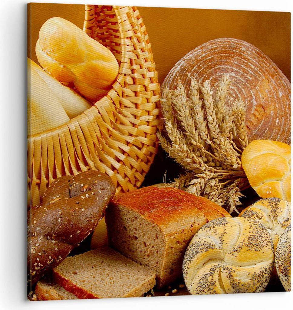 Bild auf Leinwand - Leinwandbild - Bäckerei Brot Essen - 50x50cm - Wand Bild - Wanddeko - Wandbilder - Leinwanddruck - Bilder - Kunstdruck - Wandd...
