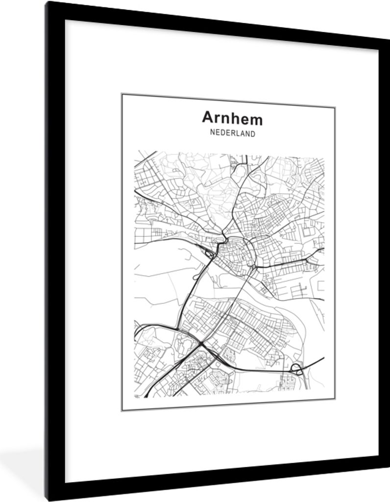MuchoWow Gerahmtes Poster Stadtplan - Arnheim - Schwarz und weiß 60x80 cm - Poster mit Schwarzem Bilderrahmen Wandposter Rahmen Foto Bilder - Wo...