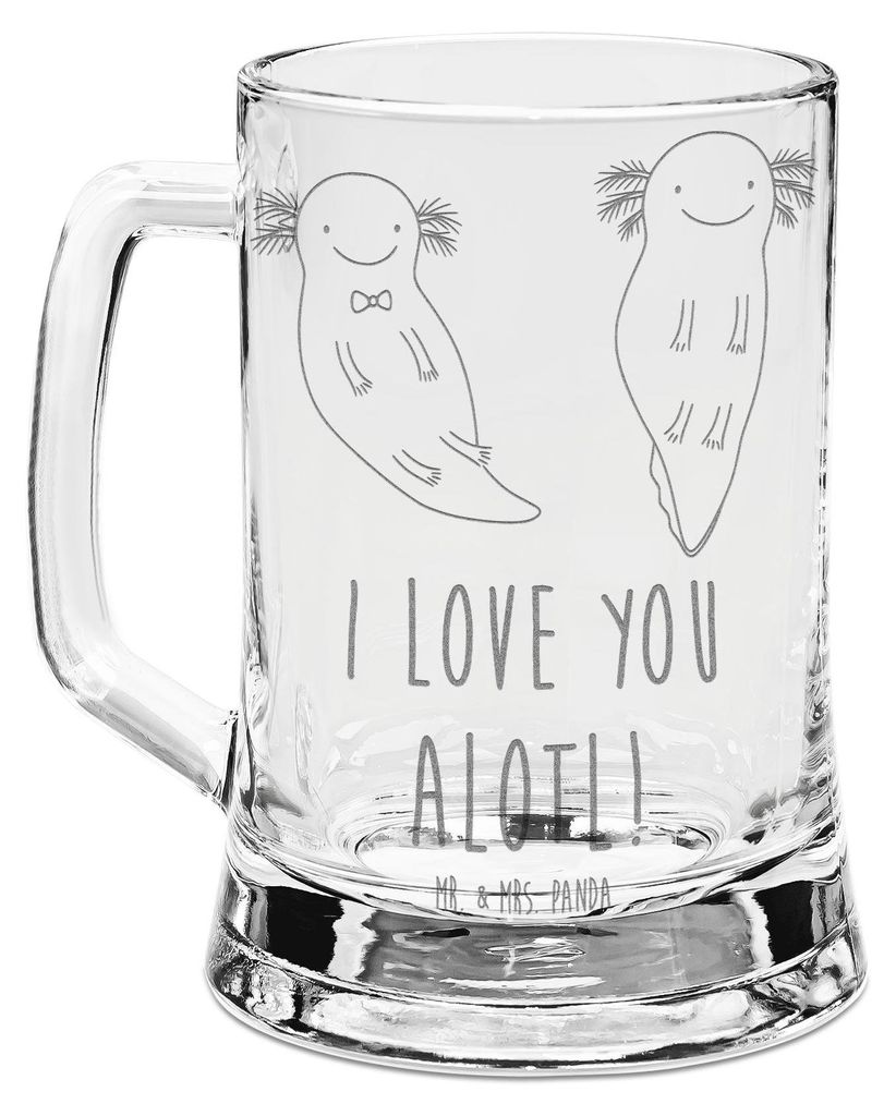 Mr. & Mrs. Panda Glaskrug Axolotl Liebe - Transparent - Geschenk, Gravur Bierkrug, Valentinstag, Krug, für Frauen, Freund, Hochzeitstag, Glas, Mit...