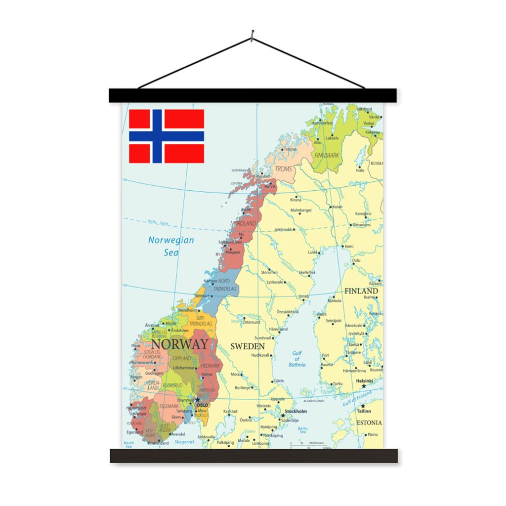 MuchoWow Textilposter Bunte Karte von Norwegen und seine Flagge 40x53 cm mit schwarzem Rahmen - Abbildung