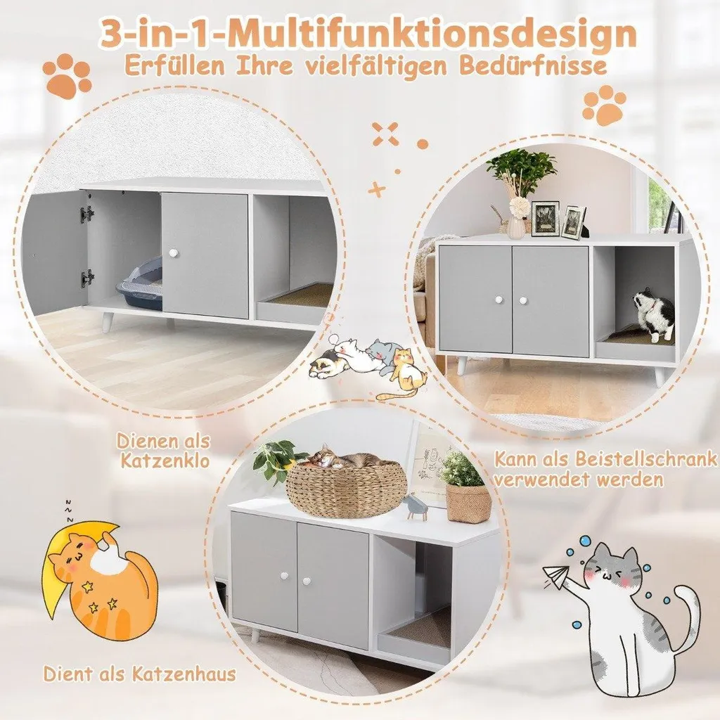 Meuble litière chat caché et table basse design gris de 90x50x50 cm