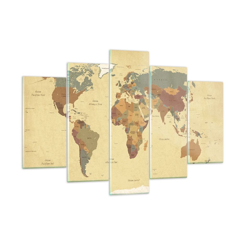 Bilder auf glas - Karte Welt Land - 150x100cm - Glasbilder - Wandbilder - Kunstdruck - zum Aufhängen bereit - Wanddekoration aus Glas - Glas Bilde...