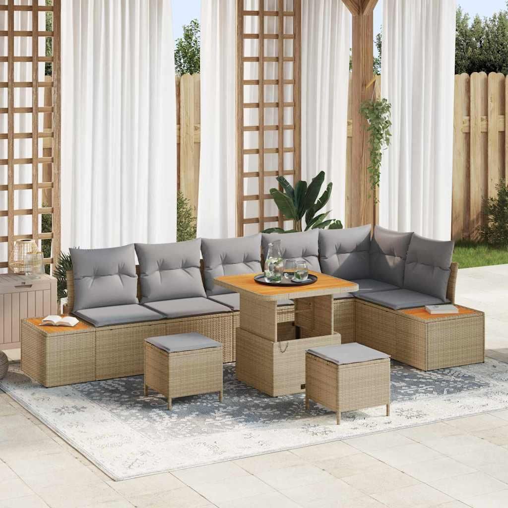 Möbel Garten-Sofa-Set mit Kissen 9 pcs Beige Poly Rattan - Gartenmöbelgarnituren 3362932