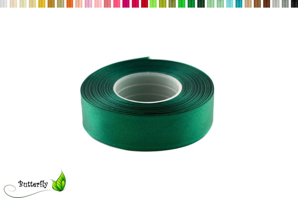 Satinband 25mm x 32m Rolle, Farbe:090 dunkel grün Produktbild 