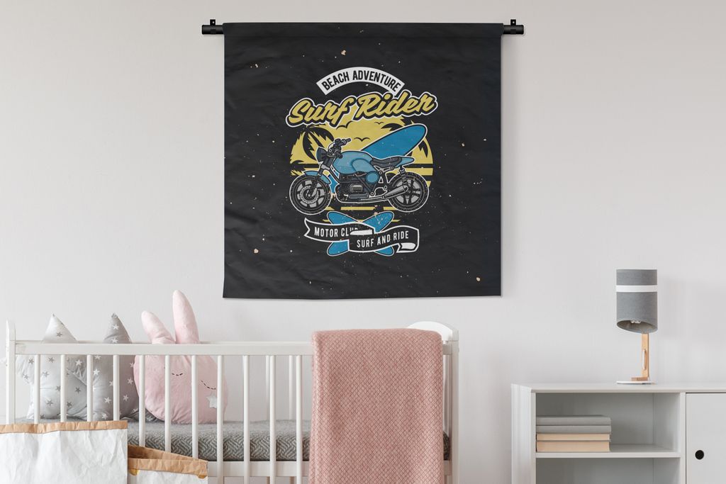 MuchoWow Wandteppich Wandbehang Motor - Vintage - Strand 90x90 cm Tapisserie Dekoration Wandtuch - Wandaufhänger