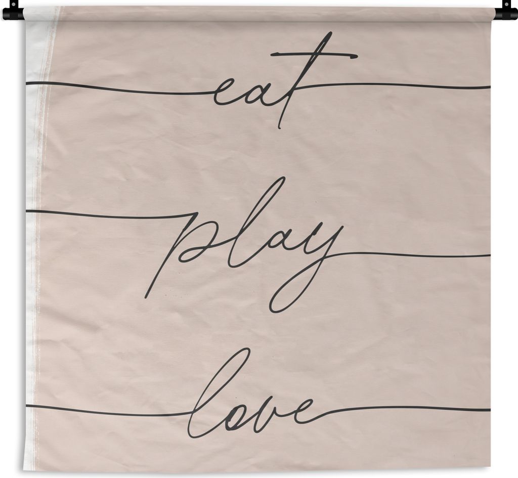 MuchoWow Wandteppich Wandbehang Text - Zitate - Essen spielen Liebe - Essen 90x90 cm Tapisserie Dekoration Wandtuch - Wandaufhänger