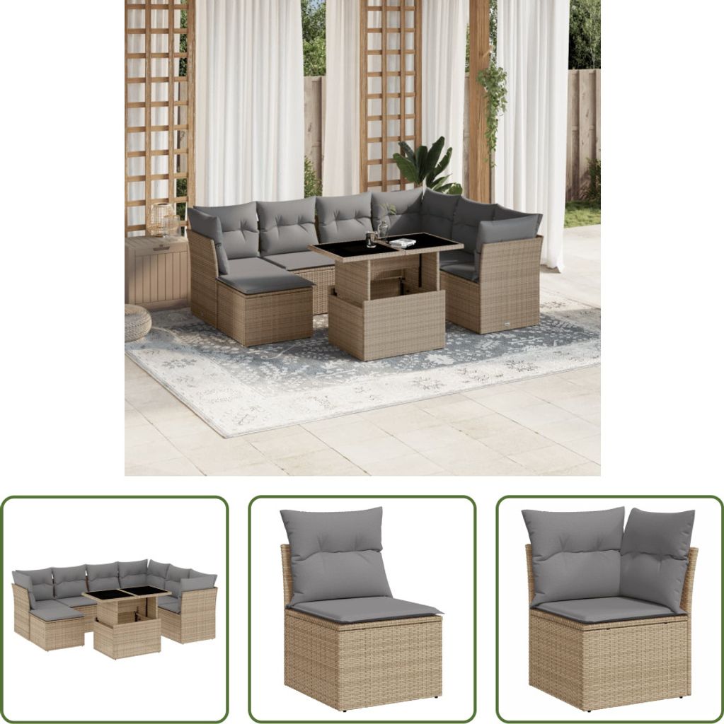 The Living Store 8-tlg. Garten-Sofagarnitur mit Kissen Beige Poly Rattan