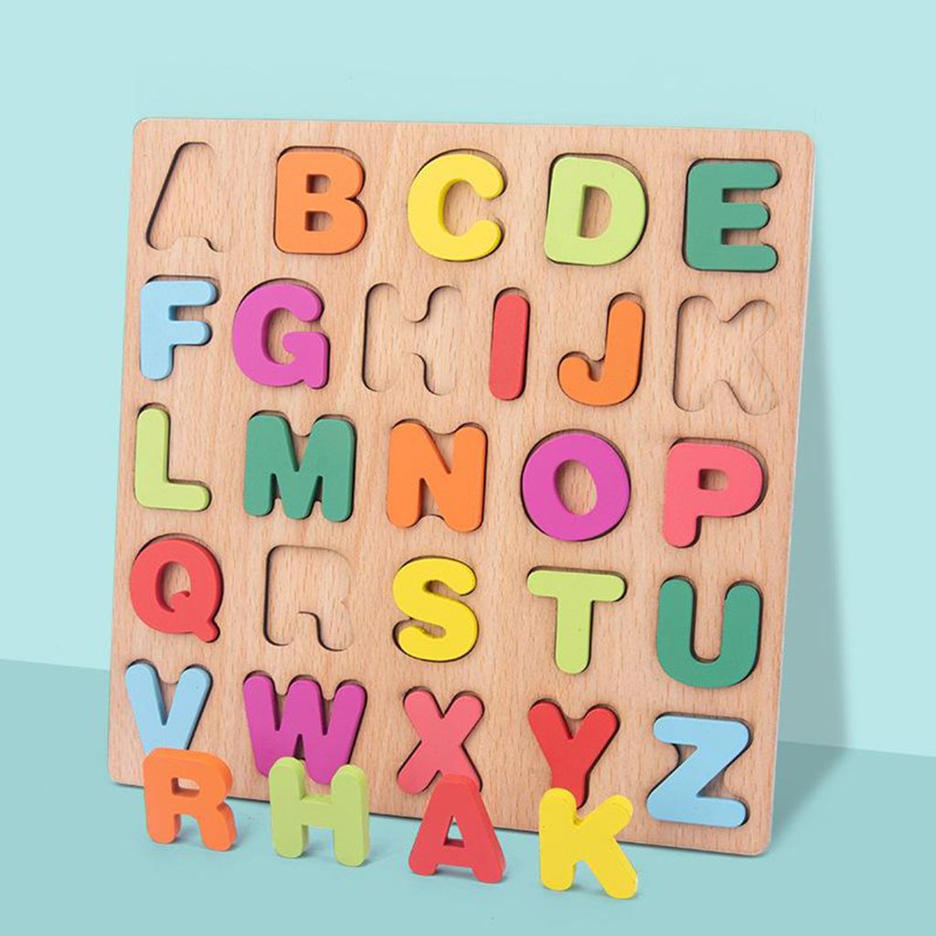 Holzpuzzle ABC Buchstaben Baby Kinder lernen Spielzeug Alphabet Blöcke