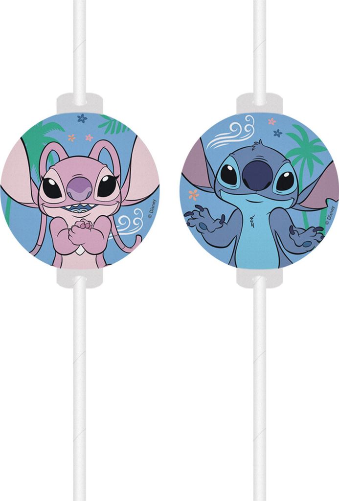 Papierstrohhalme mit Stitch & Angel Disney-Medaillon, 4 Stück