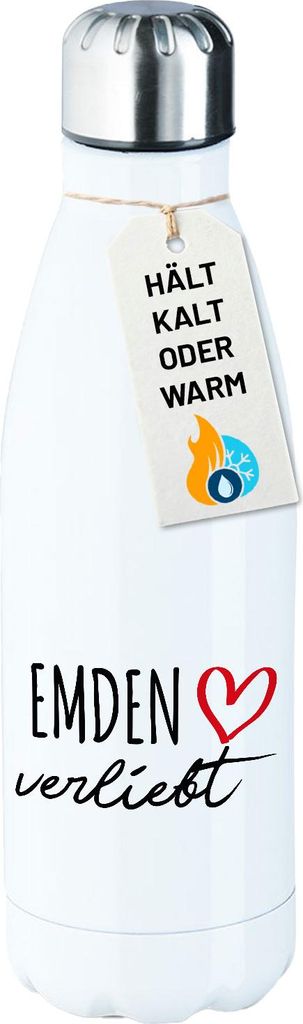 Huuraa Trinkflasche Emden verliebt 500ml White Edelstahl Wasserflasche Trinkflasche Geschenkidee