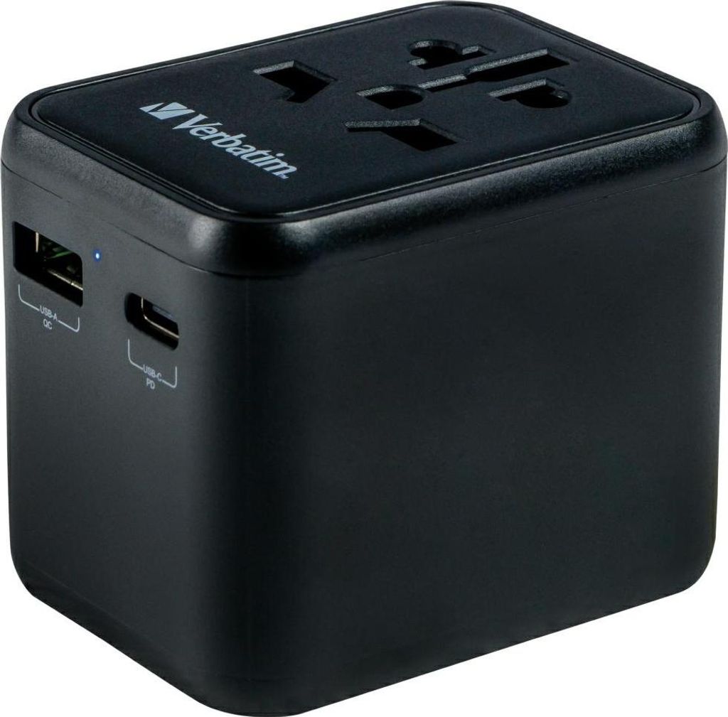 Adattatore da viaggio Verbatim Eu/Uk/Us2Xusb-A/Usb-C Pd 20W Immagine del prodotto 