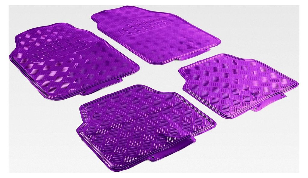 Universal Auto Gummi Fußmatten Set Alu Riffelblech Optik 4-teilig Chrom Violett