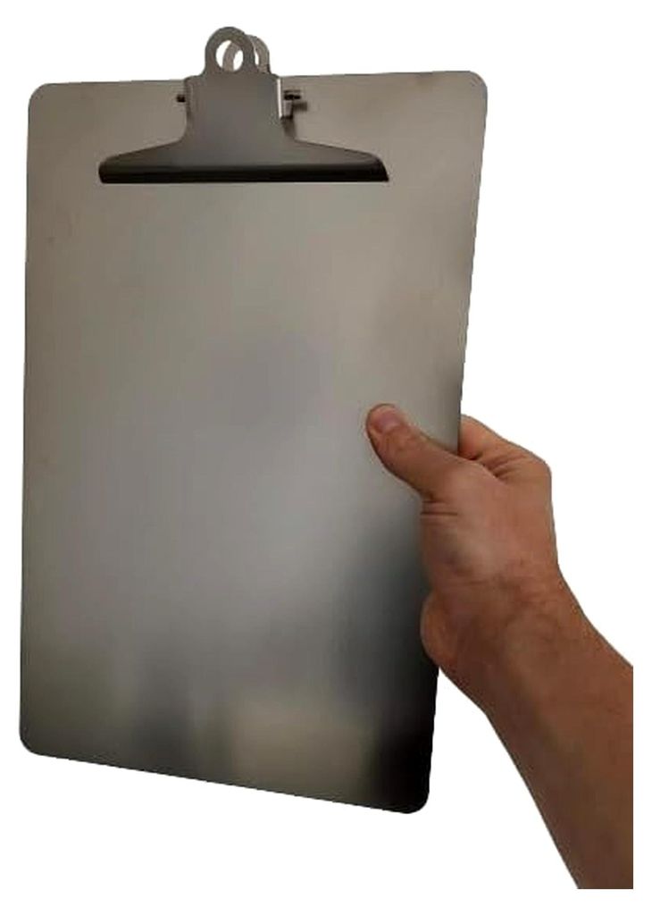 Klemmbrett aus Edelstahl, Schreibplatte, Clipboard, detektierbar, DIN A4, H35,5cm x B22,8cm