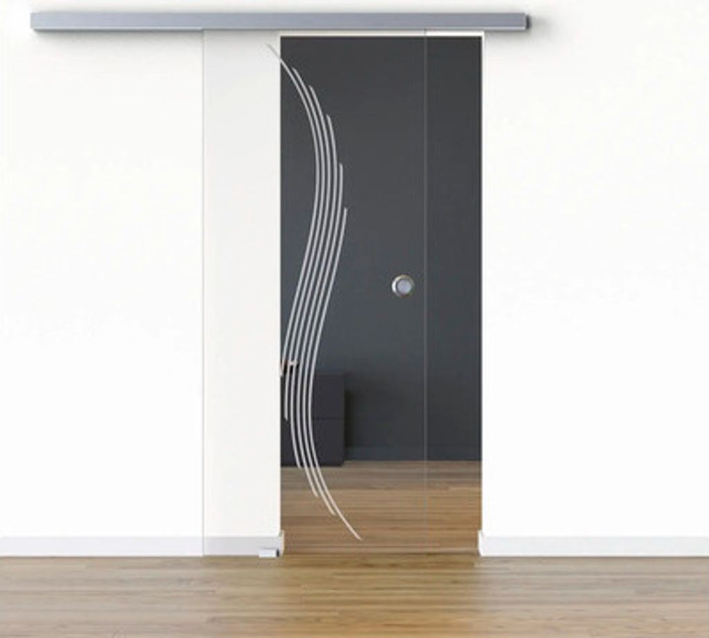 Pertura Glasschiebetür Komplettset Glera Sweep 01 1025x2050 mm Links inkl. Beschlag Selir Aluminium Edelstahloptik,Griff