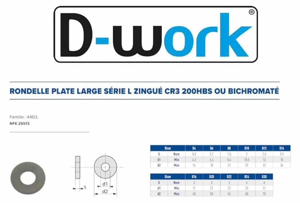 Boîte de 200 Rondelles Plates Larges M12 NFE 25513 Zingué Bichro D-Work - 2