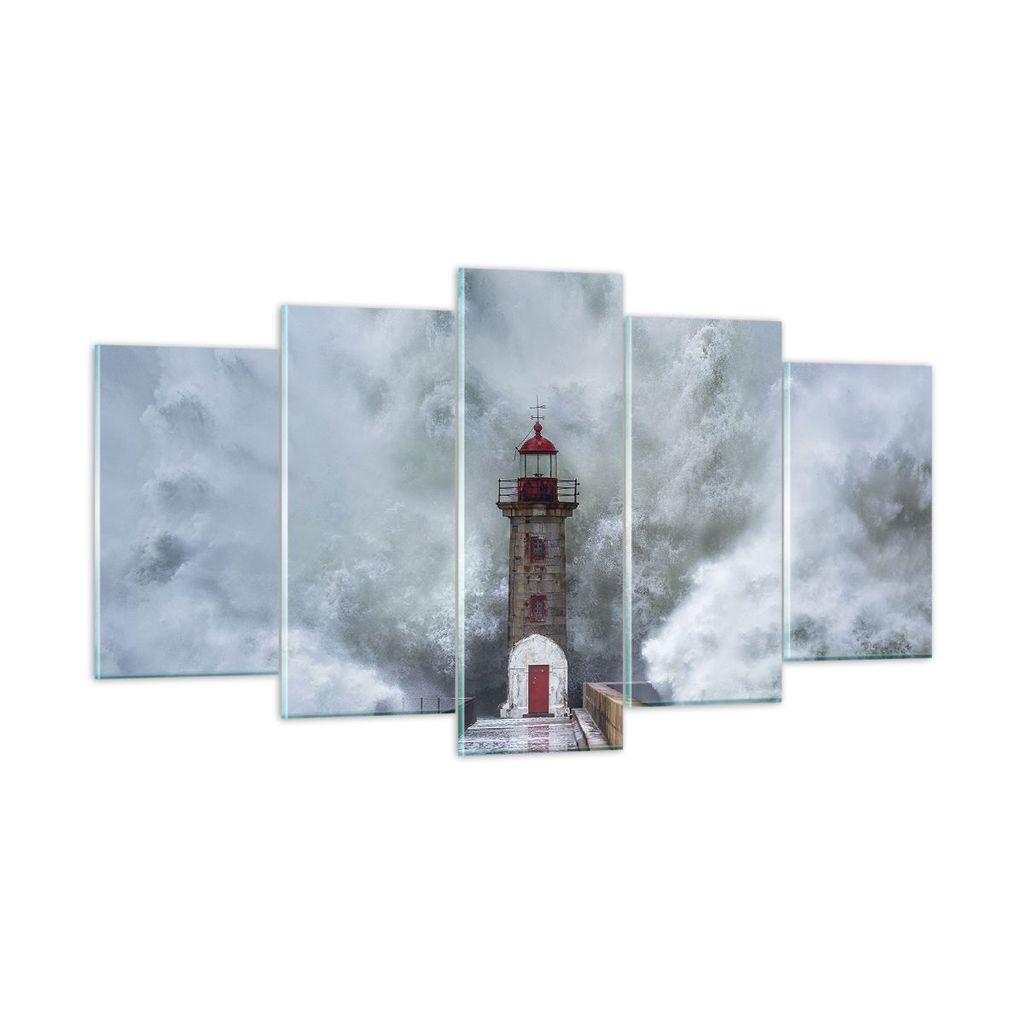 Bilder auf glas - 5 Teile - Laterne Meer Sturm - 160x85cm - Glasbilder - Wandbilder - Bilder - zum Aufhängen bereit - Wanddekoration aus Glas - Gl...