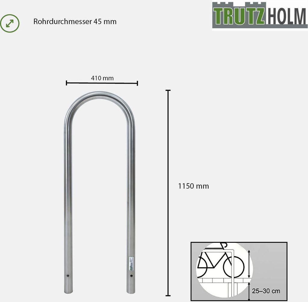 2 x Fahrradanlehnbügel 115 x 41 cm Edelstahl Ø 49 mm grau Produktbild 3