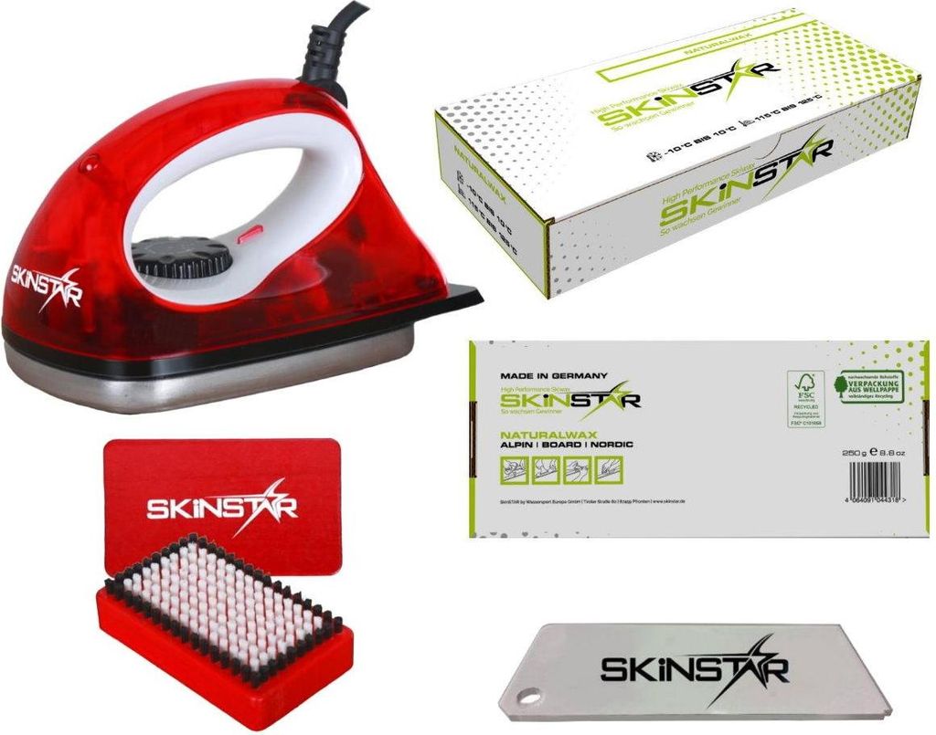 SKINSTAR Starter Ski Wachs Set Wachsbügeleisen Bürste Natural Wax Type B